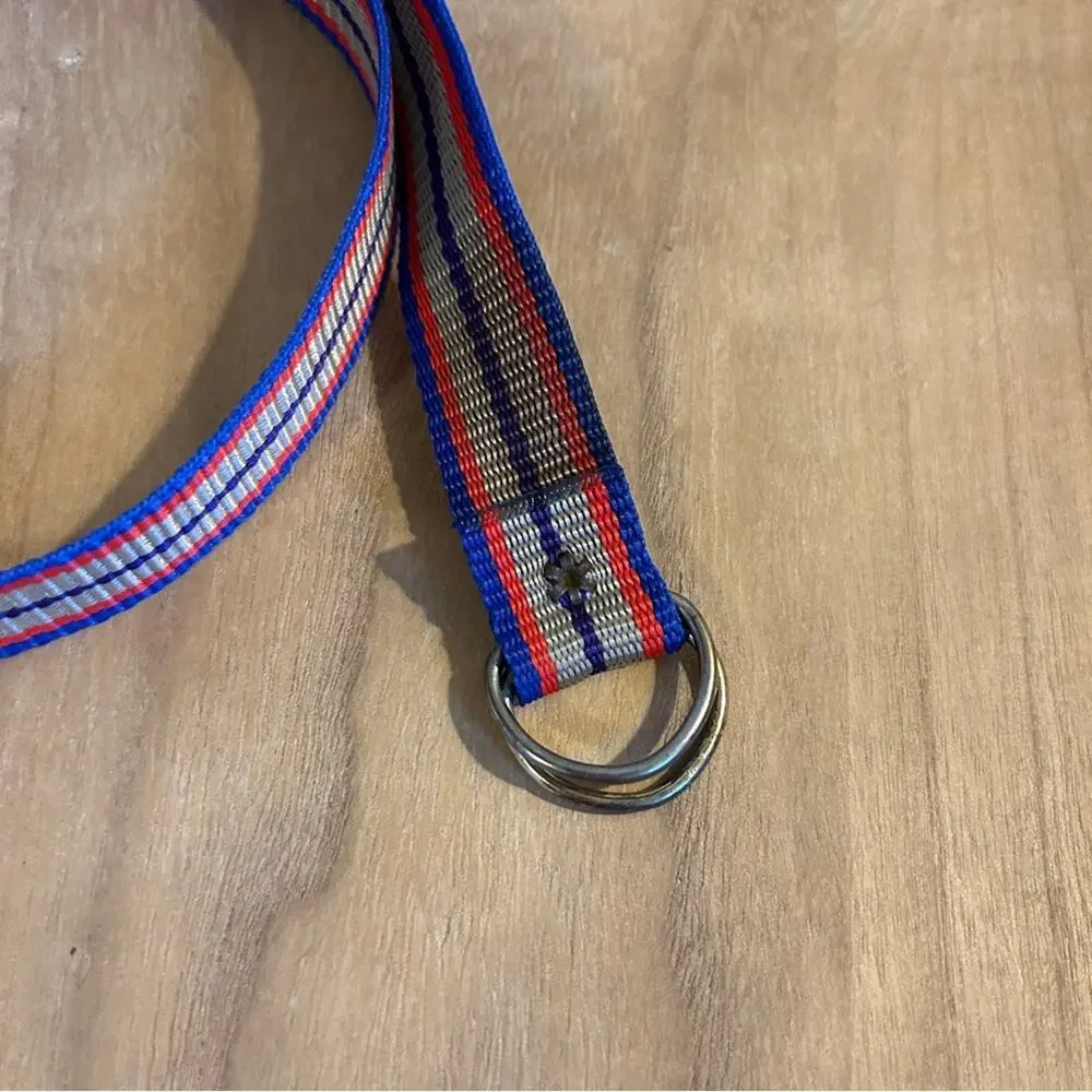 Vintage Kids Striped Blue/Red/Tan/Purple Woven Canvas D-Ring Buckle Belt 33x1